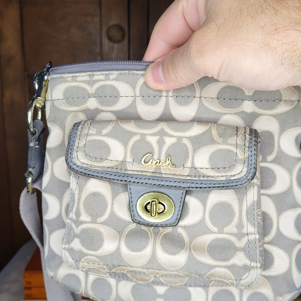 Coach Beige and Gray Signature Crossbody Bag - Picture 7 of 13